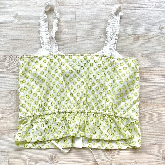 ModCloth Darling For The Prairie Peplum Tank Top | White/Lime Floral Small - Picture 2 of 6